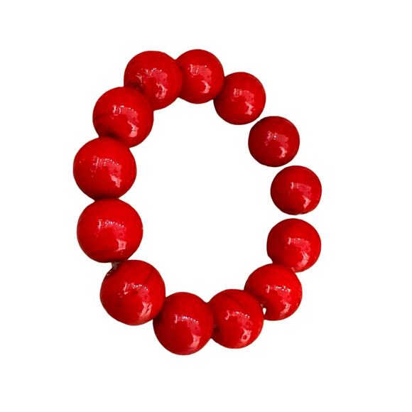 Large Red Glass Beads Bracelet - Picture 2 of 5